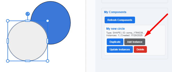 The Add Instance button next to the master component in My Components