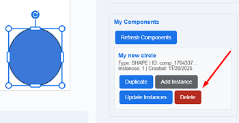The red Delete button next to a component in the My Components list