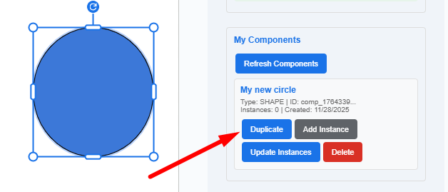 The Duplicate button next to the master component in the sidebar