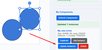 The Update Instances button syncing a recolored master component to its instance